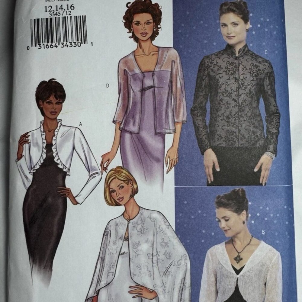 Butterick Misses' Jacket,Cape Pattern 3345 Size 12-16